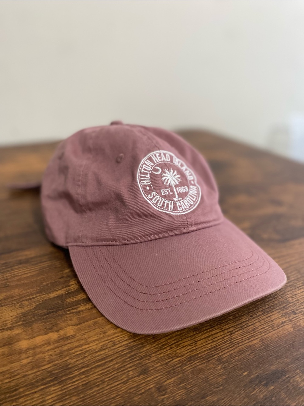 Luxe Men's Maroon Baseball Cap with White Embroidered Hilton Head Island Patch